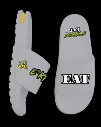 Erybody Eat slipper gray with text