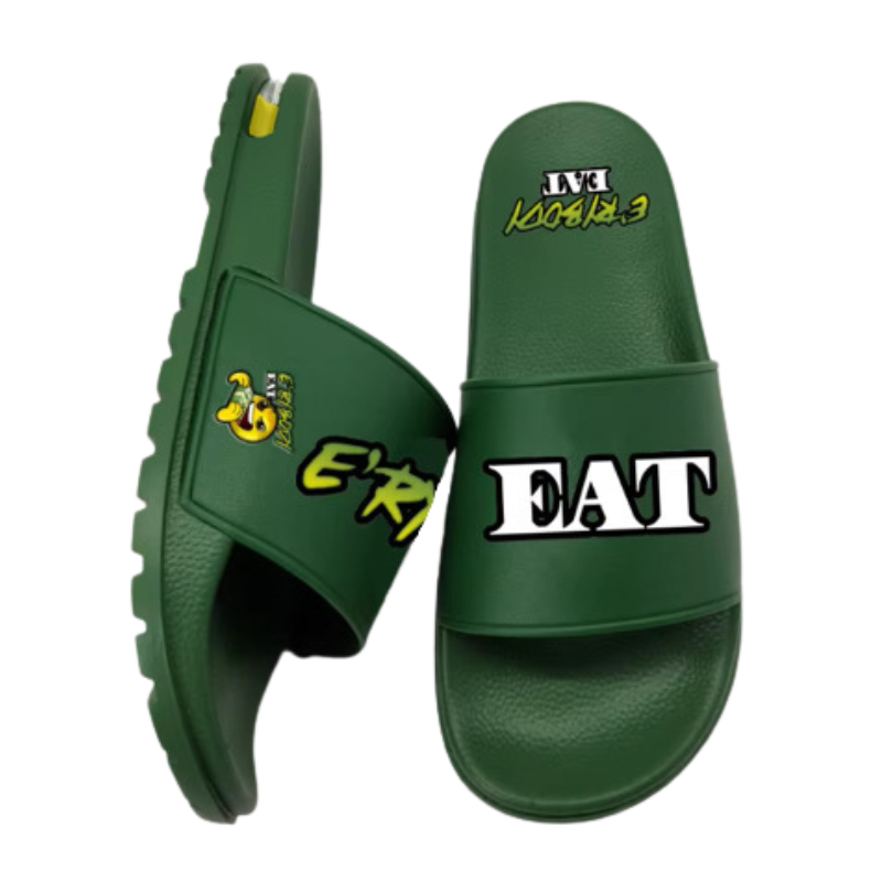 Erybody Eat Slipper Green with text