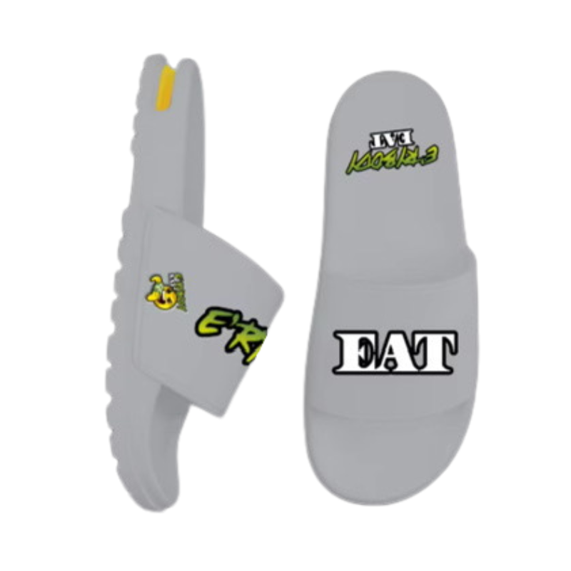 Erybody Eat slipper gray with text