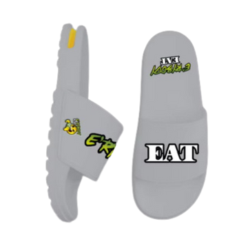 Erybody Eat slipper gray with text